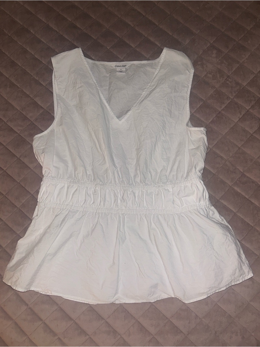 Calvin Klein White V-Neck Peplum Camisole